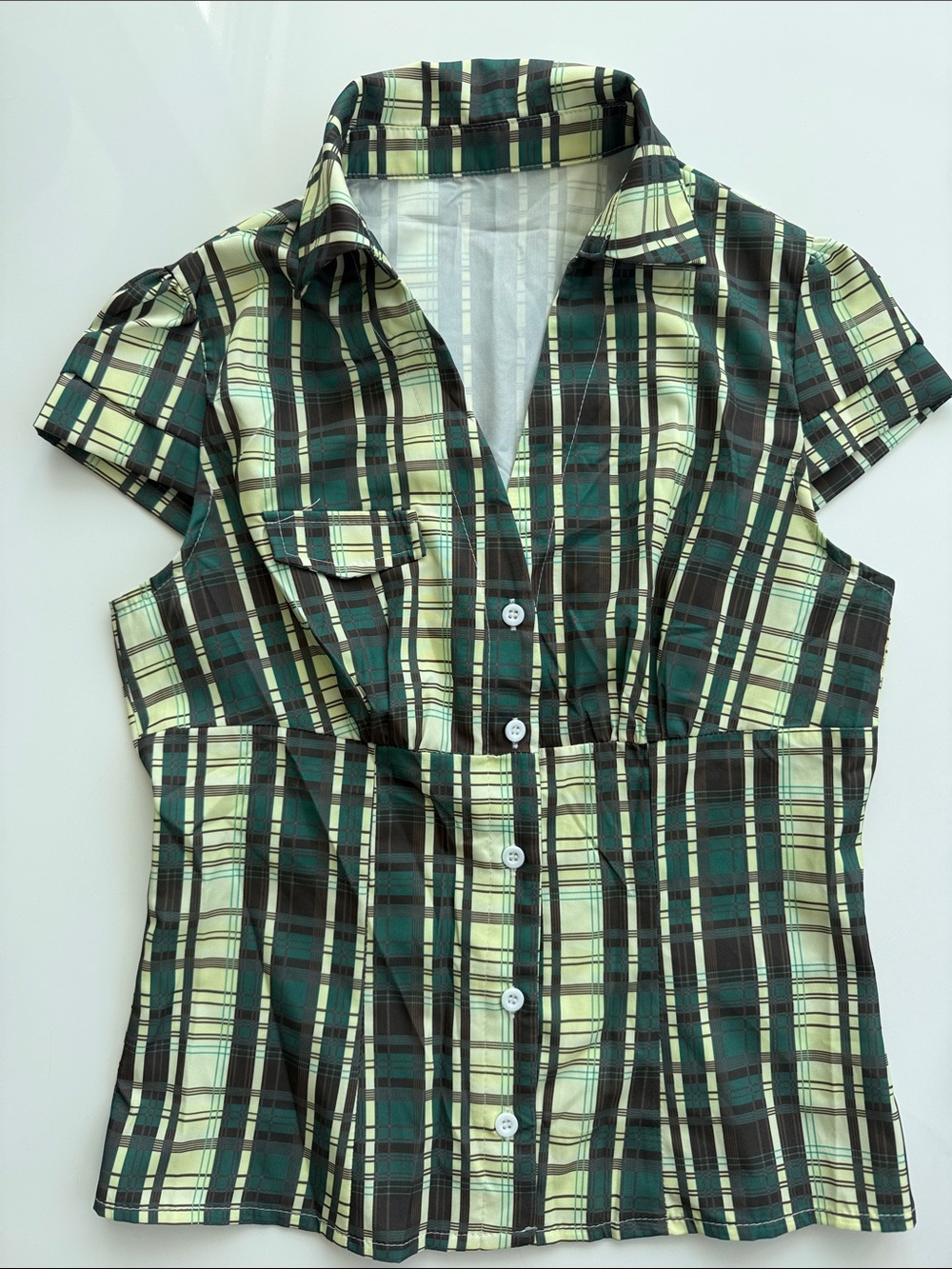 SHEIN Green Plaid Lined Top